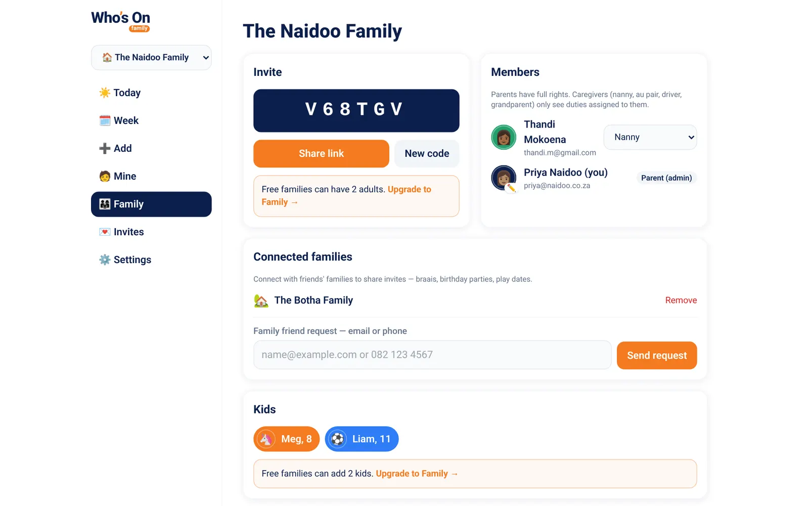 Who's On Family page on desktop
