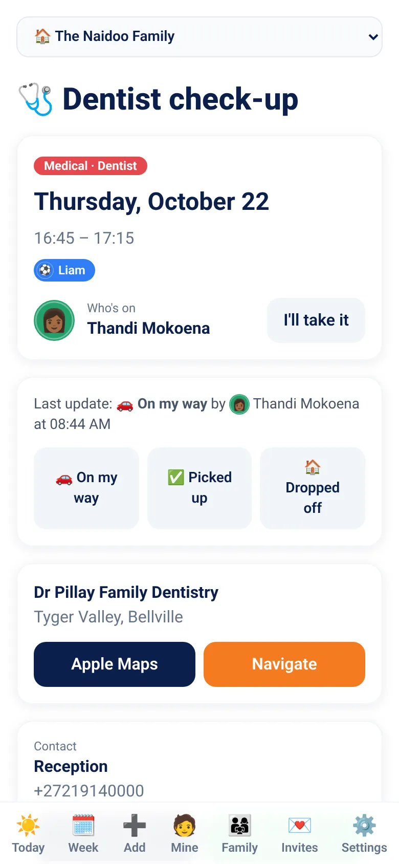 Who's On Events & check-ins screen